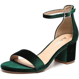 imageAmoji Womens 25 Inch Low Heel Ankle Strap Dressy Sandals 301Velvetgreen