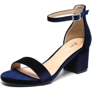 imageAmoji Womens 25 Inch Low Heel Ankle Strap Dressy Sandals 301Velvetnavy