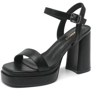 imageAmoji Womens 4 Inch Platform Chunky Heel Ankle Strap Block Heeled Sandals 311Blackpu
