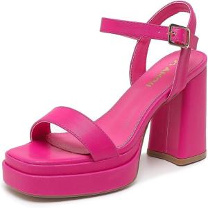 imageAmoji Womens 4 Inch Platform Chunky Heel Ankle Strap Block Heeled Sandals 311Fuchsiapu
