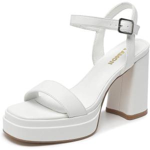 imageAmoji Womens 4 Inch Platform Chunky Heel Ankle Strap Block Heeled Sandals 311Whitepu