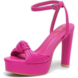 imageWomens Block Heels 4 Inch Platform Braid Knot Ankle Strap Lady Heeled Sandals FZ3194inchpurose
