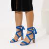 imageAmoji Women 3 Inch Strappy Heels Lady Heeled Sandal Strap Up Wedding Party Shoes 333Blue