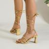 imageAmoji Women 3 Inch Strappy Heels Lady Strap Up Heeled Sandal Wedding Party Shoes 331Gold