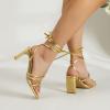 imageAmoji Women 3 Inch Strappy Heels Lady Strap Up Heeled Sandal Wedding Party Shoes 331Gold