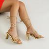 imageAmoji Women 3 Inch Strappy Heels Lady Strap Up Heeled Sandal Wedding Party Shoes 331Gold