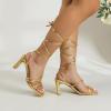 imageAmoji Women 3 Inch Strappy Heels Lady Strap Up Heeled Sandal Wedding Party Shoes 331Gold