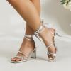 imageAmoji Women 3 Inch Strappy Heels Lady Strap Up Heeled Sandal Wedding Party Shoes 331Silver