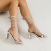 imageAmoji Women 3 Inch Strappy Heels Lady Strap Up Heeled Sandal Wedding Party Shoes 331Silver