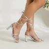 imageAmoji Women 3 Inch Strappy Heels Lady Strap Up Heeled Sandal Wedding Party Shoes 331Silver