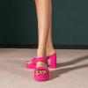imageAmoji Women 4 Inch Platform Chunky Heels Two Strap Slip On Heeled Braided Sandals 314314fuchsia