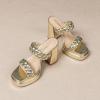 imageAmoji Women 4 Inch Platform Chunky Heels Two Strap Slip On Heeled Braided Sandals 314314gold
