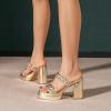 imageAmoji Women 4 Inch Platform Chunky Heels Two Strap Slip On Heeled Braided Sandals 314314gold