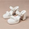 imageAmoji Women 4 Inch Platform Chunky Heels Two Strap Slip On Heeled Braided Sandals 314314white