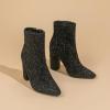 imageAmoji Women 4 Inch Rhinestone Heeled Boots Pointed Toe Chunky Boot With ZipperSequinblack