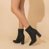 imageAmoji Women 4 Inch Rhinestone Heeled Boots Pointed Toe Chunky Boot With ZipperSequinblack