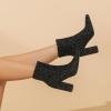 imageAmoji Women 4 Inch Rhinestone Heeled Boots Pointed Toe Chunky Boot With ZipperSequinblack