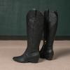 imageAmoji Women Western Cowboy Boots Pointed Toe Cowgirl Knee High Boots Pull On With Zipper 307307black
