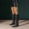 imageAmoji Women Western Cowboy Boots Pointed Toe Cowgirl Knee High Boots Pull On With Zipper 307307black