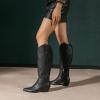 imageAmoji Women Western Cowboy Boots Pointed Toe Cowgirl Knee High Boots Pull On With Zipper 307307black