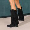 imageAmoji Women Western Cowboy Boots Pointed Toe Cowgirl Knee High Boots Pull On With Zipper 307307blacktassels