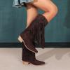 imageAmoji Women Western Cowboy Boots Pointed Toe Cowgirl Knee High Boots Pull On With Zipper 307307browntassels