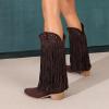 imageAmoji Women Western Cowboy Boots Pointed Toe Cowgirl Knee High Boots Pull On With Zipper 307307browntassels