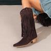 imageAmoji Women Western Cowboy Boots Pointed Toe Cowgirl Knee High Boots Pull On With Zipper 307307browntassels
