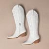 imageAmoji Women Western Cowboy Boots Pointed Toe Cowgirl Knee High Boots Pull On With Zipper 307307white