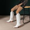 imageAmoji Women Western Cowboy Boots Pointed Toe Cowgirl Knee High Boots Pull On With Zipper 307307white