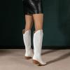 imageAmoji Women Western Cowboy Boots Pointed Toe Cowgirl Knee High Boots Pull On With Zipper 307307white
