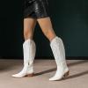 imageAmoji Women Western Cowboy Boots Pointed Toe Cowgirl Knee High Boots Pull On With Zipper 307307white