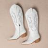 imageAmoji Women Western Cowboy Boots Pointed Toe Cowgirl Knee High Boots Pull On With Zipper 307307whiterhinestones