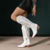 imageAmoji Women Western Cowboy Boots Pointed Toe Cowgirl Knee High Boots Pull On With Zipper 307307whiterhinestones