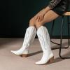 imageAmoji Women Western Cowboy Boots Pointed Toe Cowgirl Knee High Boots Pull On With Zipper 307307whiterhinestones
