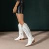 imageAmoji Women Western Cowboy Boots Pointed Toe Cowgirl Knee High Boots Pull On With Zipper 307307whiterhinestones