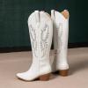 imageAmoji Women Western Cowboy Boots Pointed Toe Cowgirl Knee High Boots Pull On With Zipper 307307whiterhinestones