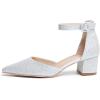 imageAmoji Womens 2 inch Pumps Pointed Toe Block Heels Dress Shoes with Ankle Strap 412Silverglitter