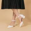 imageAmoji Womens 2 inch Pumps Pointed Toe Block Heels Dress Shoes with Ankle Strap 412Whitepu