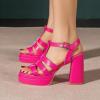 imageAmoji Womens 4 Inch Platform Chunky Heel Cross Straps Block Y2K Heeled Sandals 312313fuchsia