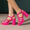 imageAmoji Womens 4 Inch Platform Chunky Heel Cross Straps Block Y2K Heeled Sandals 312313fuchsia