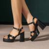 imageAmoji Womens 4 Inch Platform Chunky Heel Cross Straps Block Y2K Heeled Sandals 312Black