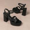 imageAmoji Womens 4 Inch Platform Chunky Heel Cross Straps Block Y2K Heeled Sandals 312Black