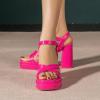 imageAmoji Womens 4 Inch Platform Chunky Heel Cross Straps Block Y2K Heeled Sandals 312Fuchsia