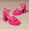 imageAmoji Womens 4 Inch Platform Chunky Heel Cross Straps Block Y2K Heeled Sandals 312Fuchsia