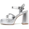 imageAmoji Womens 4 Inch Platform Chunky Heel Cross Straps Block Y2K Heeled Sandals 312Silver