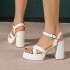 imageAmoji Womens 4 Inch Platform Chunky Heel Cross Straps Block Y2K Heeled Sandals 312White