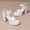 imageAmoji Womens 4 Inch Platform Chunky Heel Cross Straps Block Y2K Heeled Sandals 312White