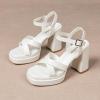 imageAmoji Womens 4 Inch Platform Chunky Heel Cross Straps Block Y2K Heeled Sandals 312White