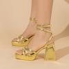 imageAmoji Womens 4 Inch Platform Chunky Heel Strappy Ankle Strap Block Heeled Sandals 305Pugold